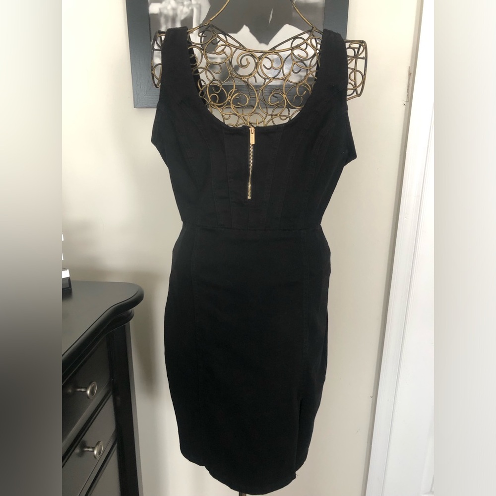 Black denim dress great stretch gold zipper finish